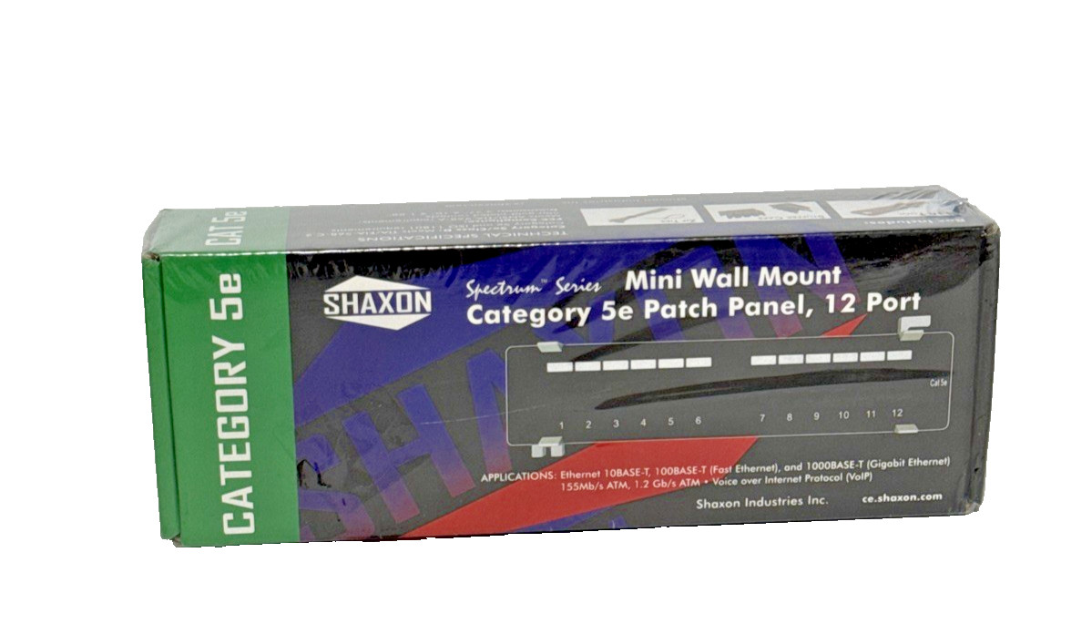 Shaxon Cat5e RJ45 Ethernet Mini Wall Mount Patch Panel Black 12 Port Telecom NIP