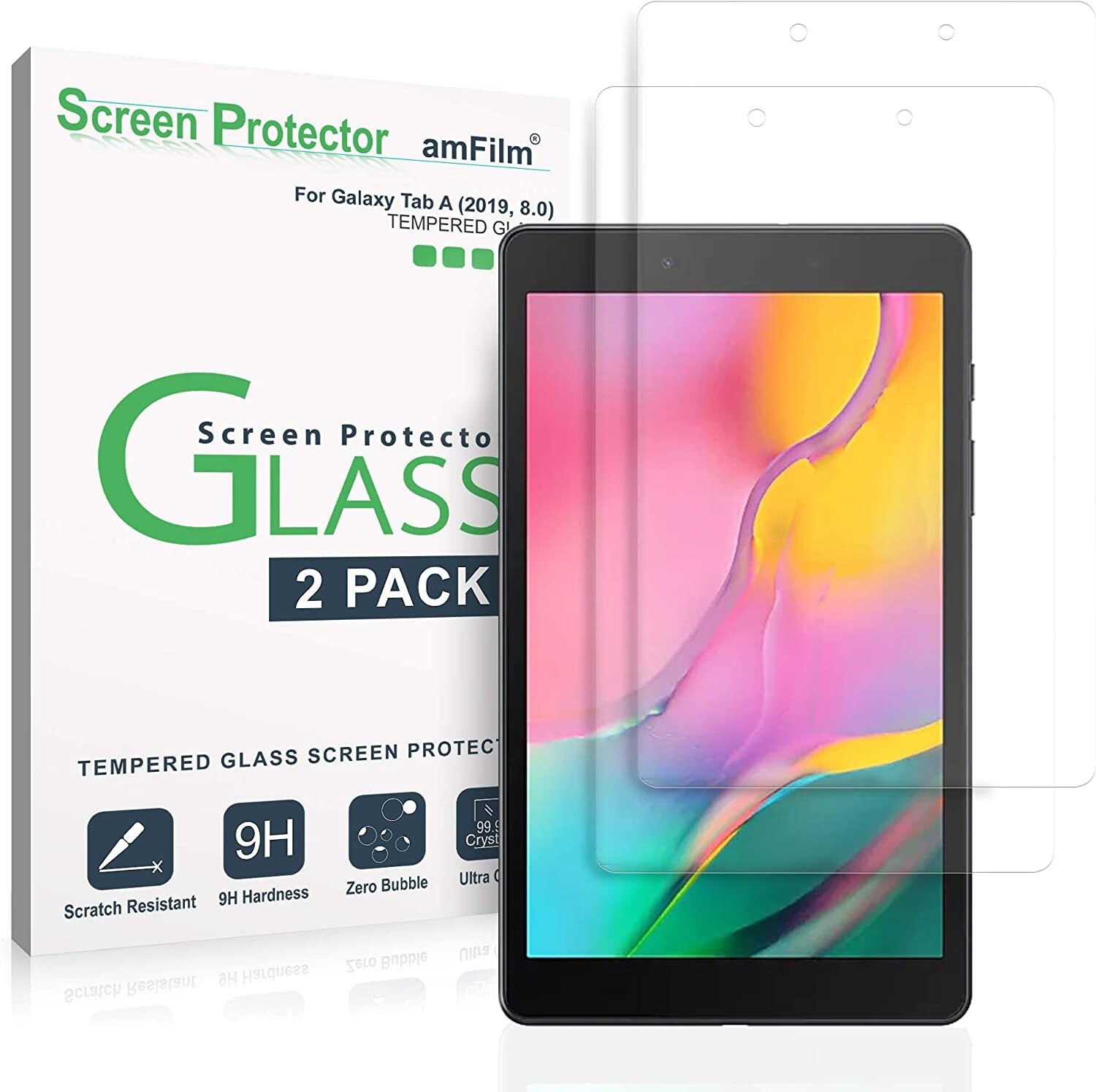 (2 pack) amFilm Galaxy Tab A 8.0 (2019 Version, SM-T290) Glass Screen Protector