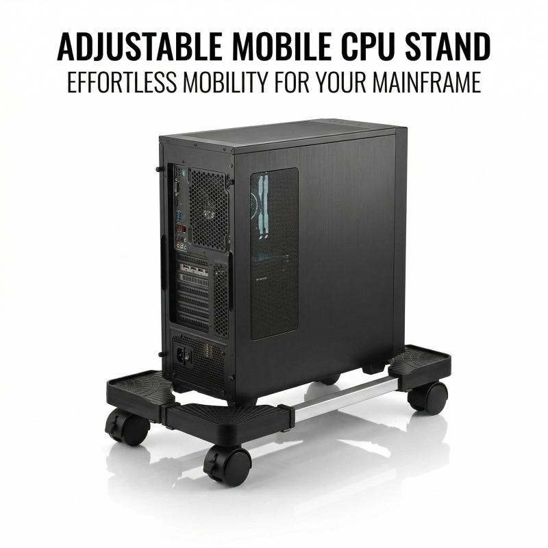 Adjustable CPU Stand PC Tower Holder Cart Rolling Computer Case Bracket Wheels
