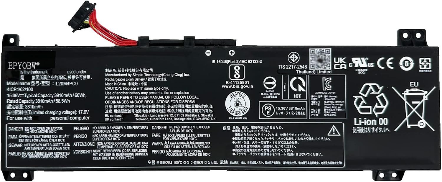 L20M4PC0 Battery 60Wh 3910mAh 15.36V Compatible with Lenovo ideapad Gaming 3