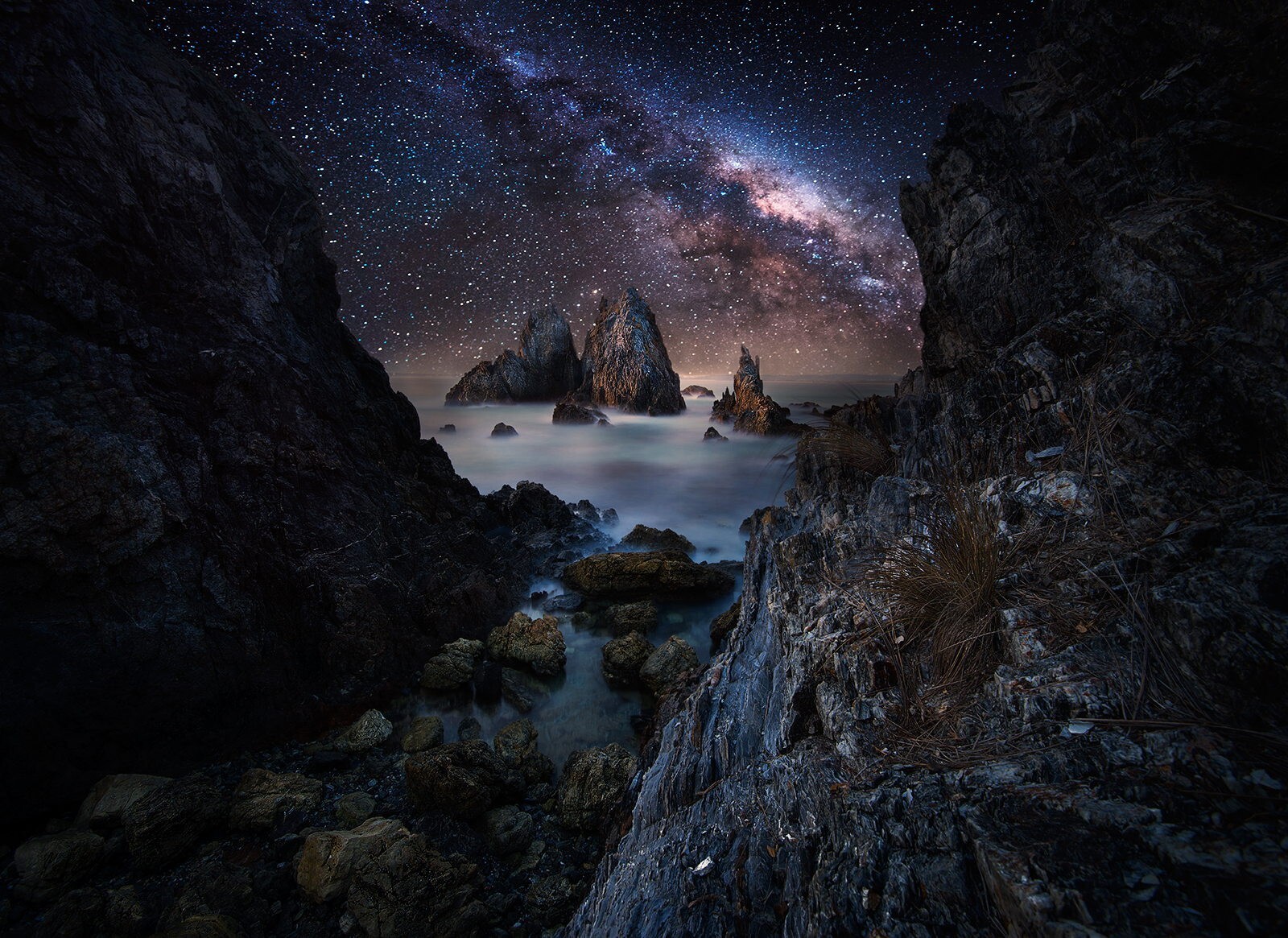 Landscape nature sky rocks nebula night art milky Custom Gaming Mat Desk
