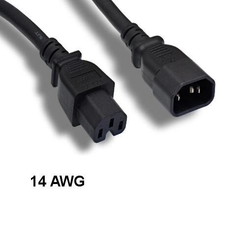 10x 3ft Black Power Cable IEC60320 C14/C15 14AWG 15A/250V SJT PDU UPS System