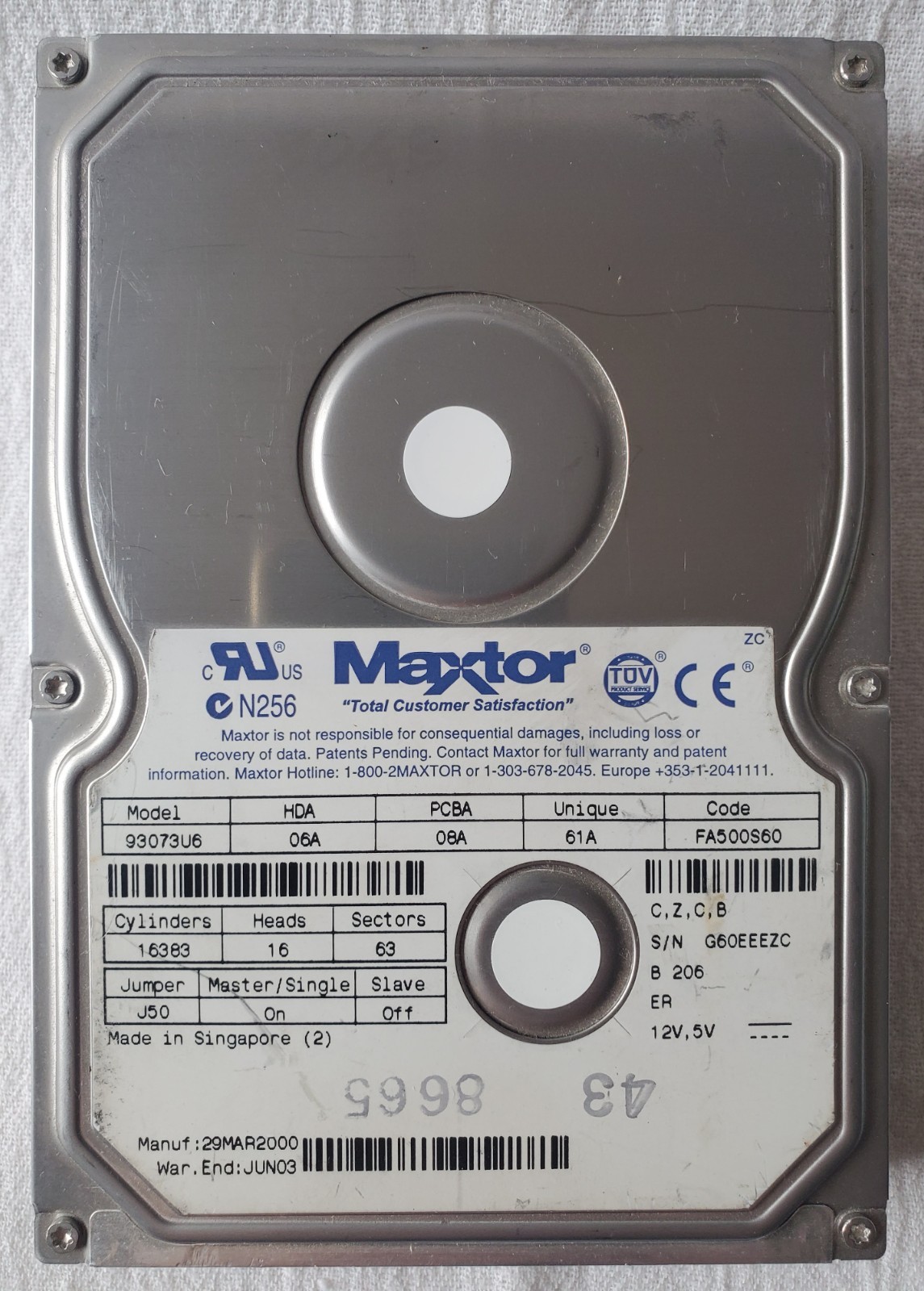 Maxtor 93073U6 30GB IDE 3.5" HDD 5400RPM 2MB Cache