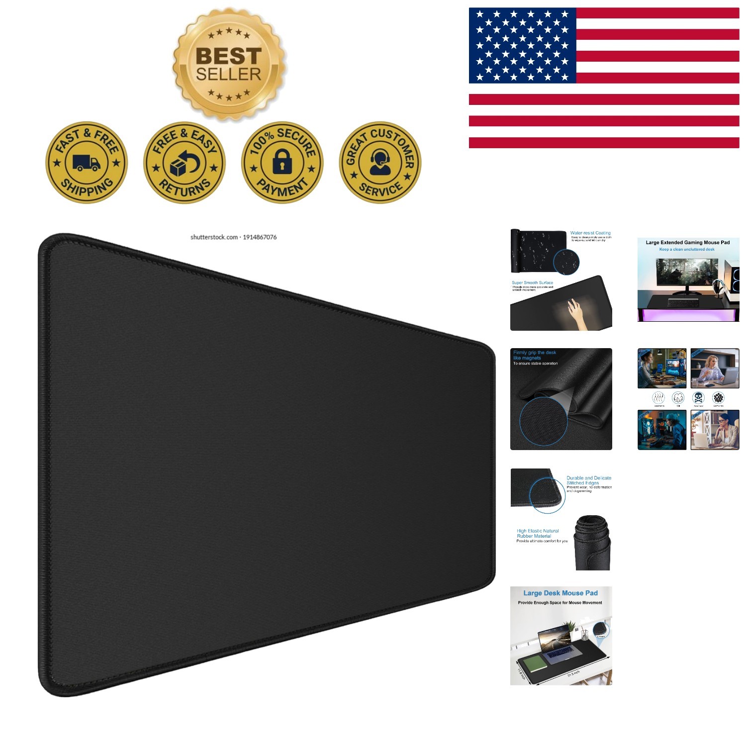 Extra Large Gaming Mouse Pad 31.5 x 11.8 in - Waterproof & Non-Slip Black Mat