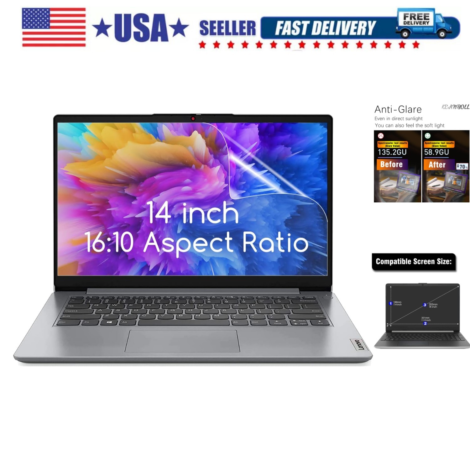 3 PCS 14" Laptop Screen Protector Anti Glare Matte Filter for 14-inch 16:10 A...