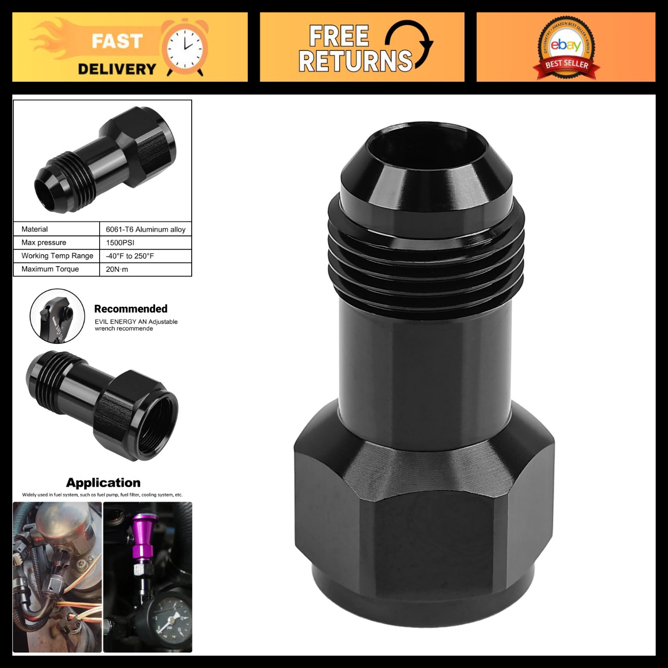 10AN Extender Female to AN10 Male Adapter Fitting - Aluminum Extension Connector