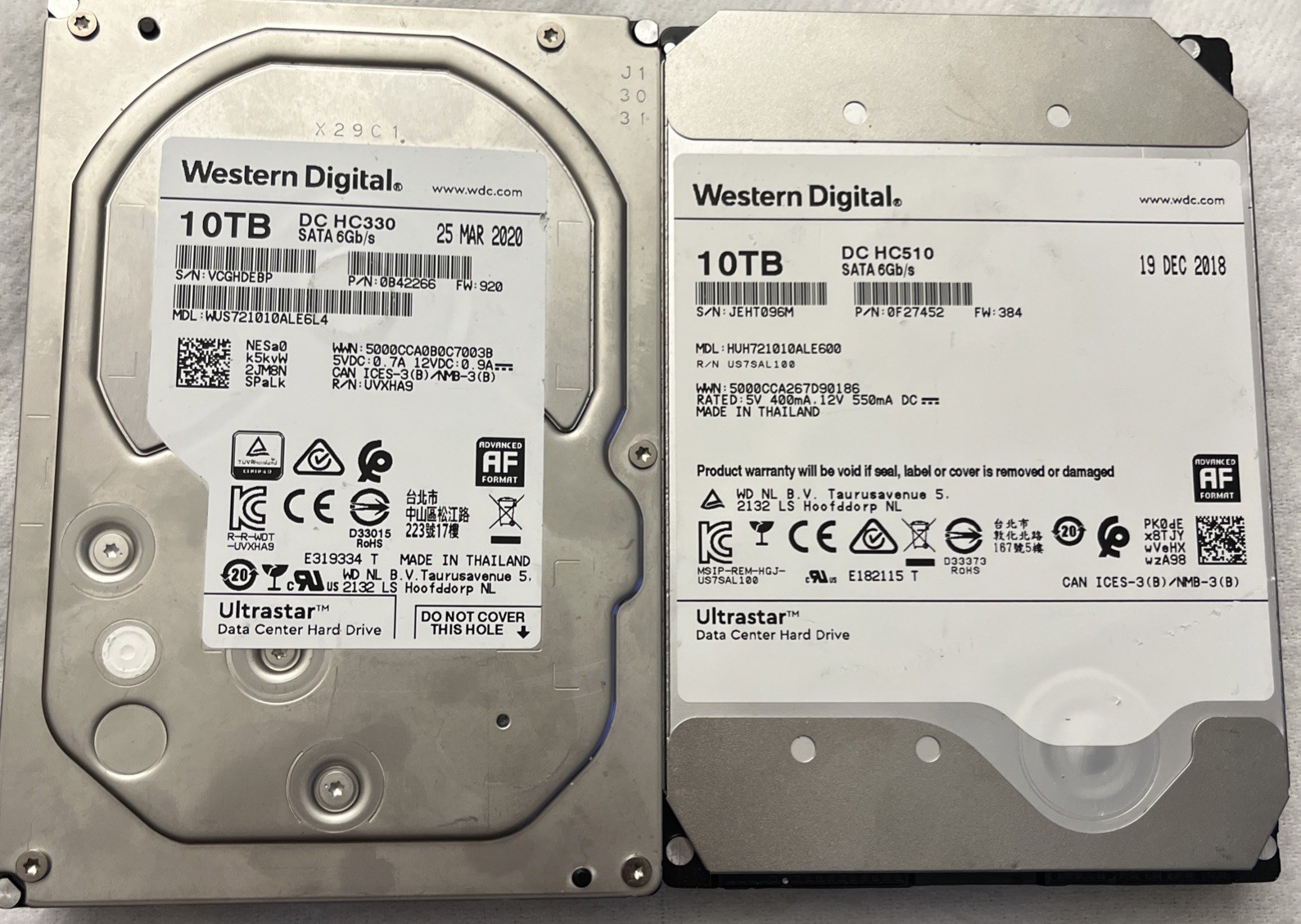 Lot Of 2 10TB WD Ultrastar DC HC510/DC HC330 SATA 6Gb/s 3.5" HDD FOR PARTS ONLY
