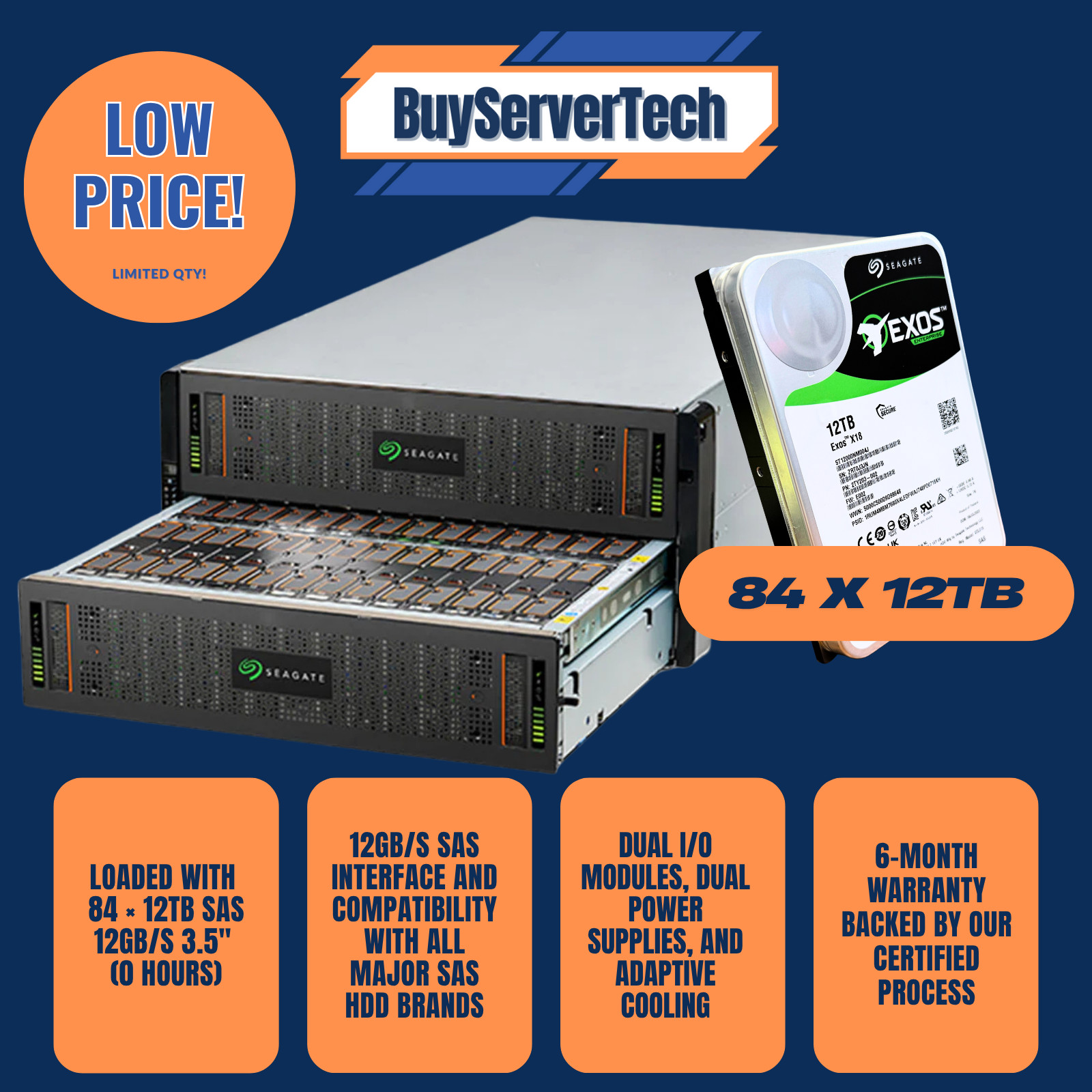 Seagate Exos E 5U84 JBOD – Fully Loaded 84-Bay Enclosure with 84× 12TB SAS Drive