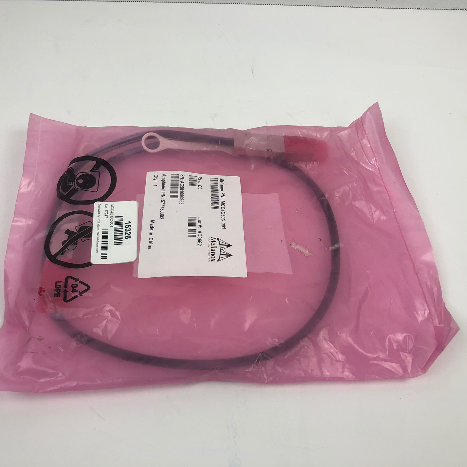 Mellanox Model MCC4Q30C-001 3.3 ft COP CBL 40GBIT/S 30AWG 4X QSFP  (T17)