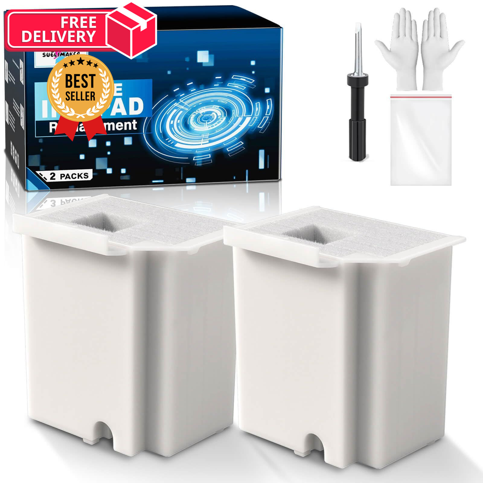 Waste Ink White Pad 2 Packs with Reset Software, 2