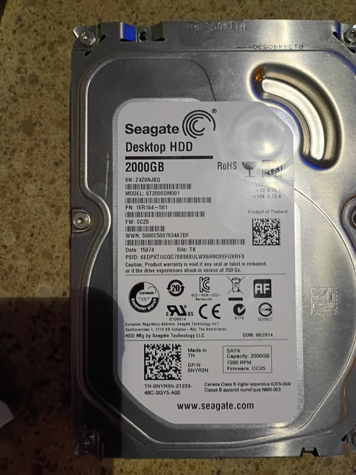 Seagate 2TB, Internal, 7200RPM, 3.5" (ST2000DM001-1ER164) Hard Drive