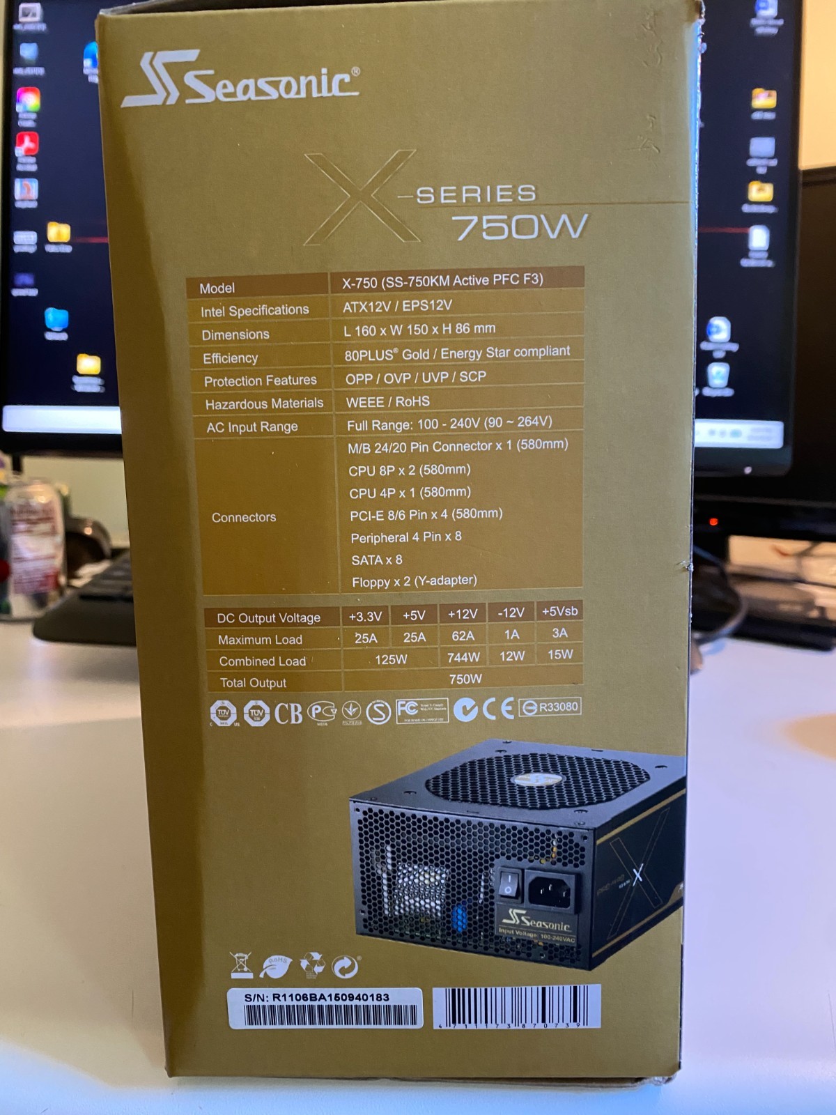 Seasonic X-Series 750 W. PWR supply SS-750KM Active PFC F3  (cables included)