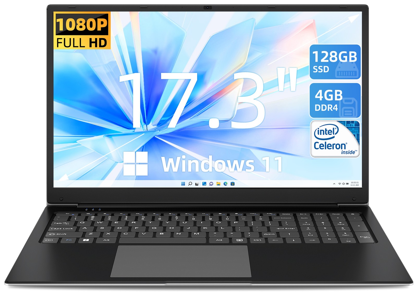 SGIN 17.3 Inch Laptop Celeron Dual-Core Up to 2.4 GHz 4GB RAM 128GB SSD FHD