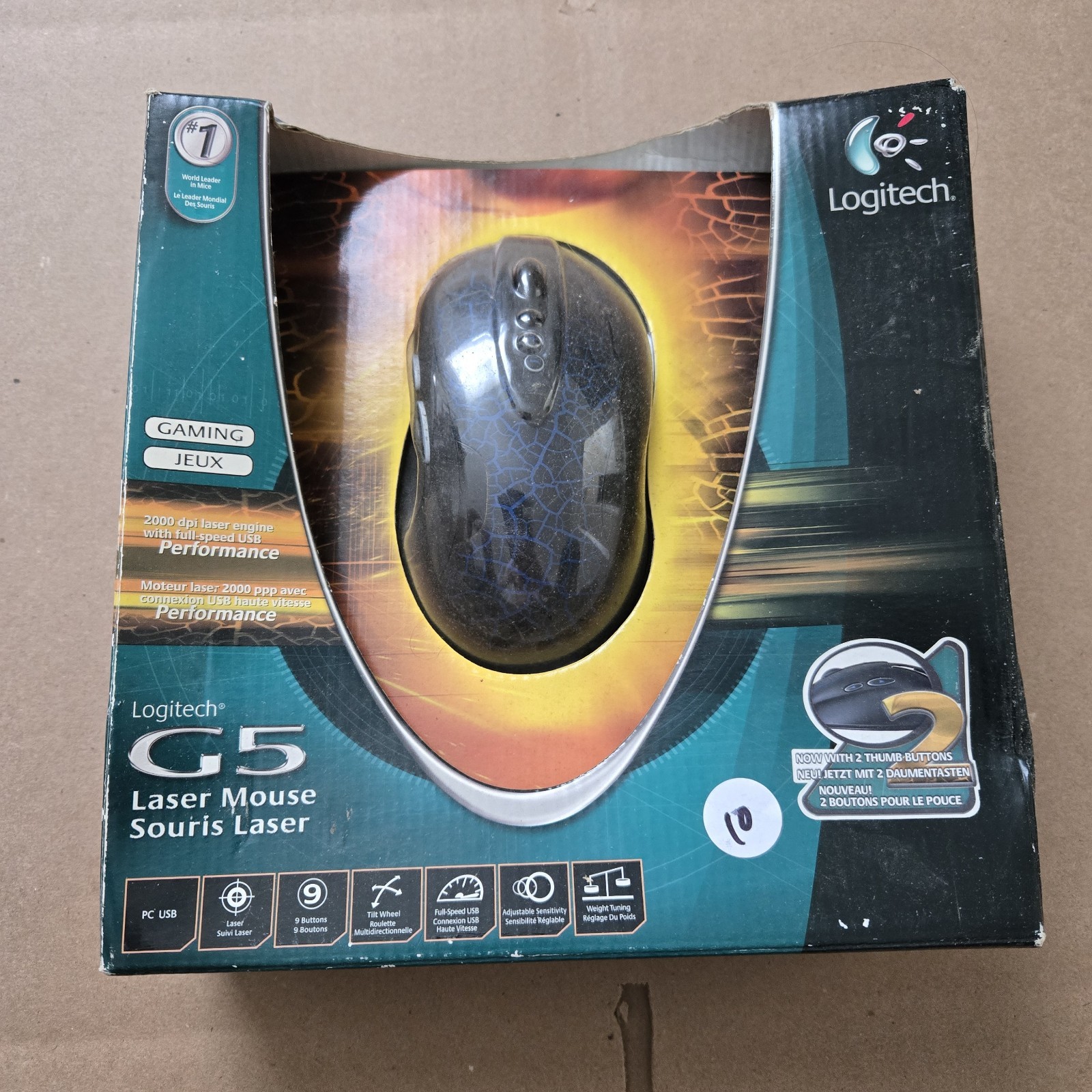 Logitech G5 USB Laser Gaming Mouse - Black/Blue - VGC (910-000093)