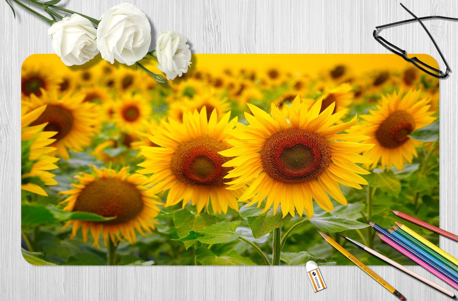 3D Golden Sunflower Flower Field 89 Non-slip Office Desk Mouse Mat Keyboard Game