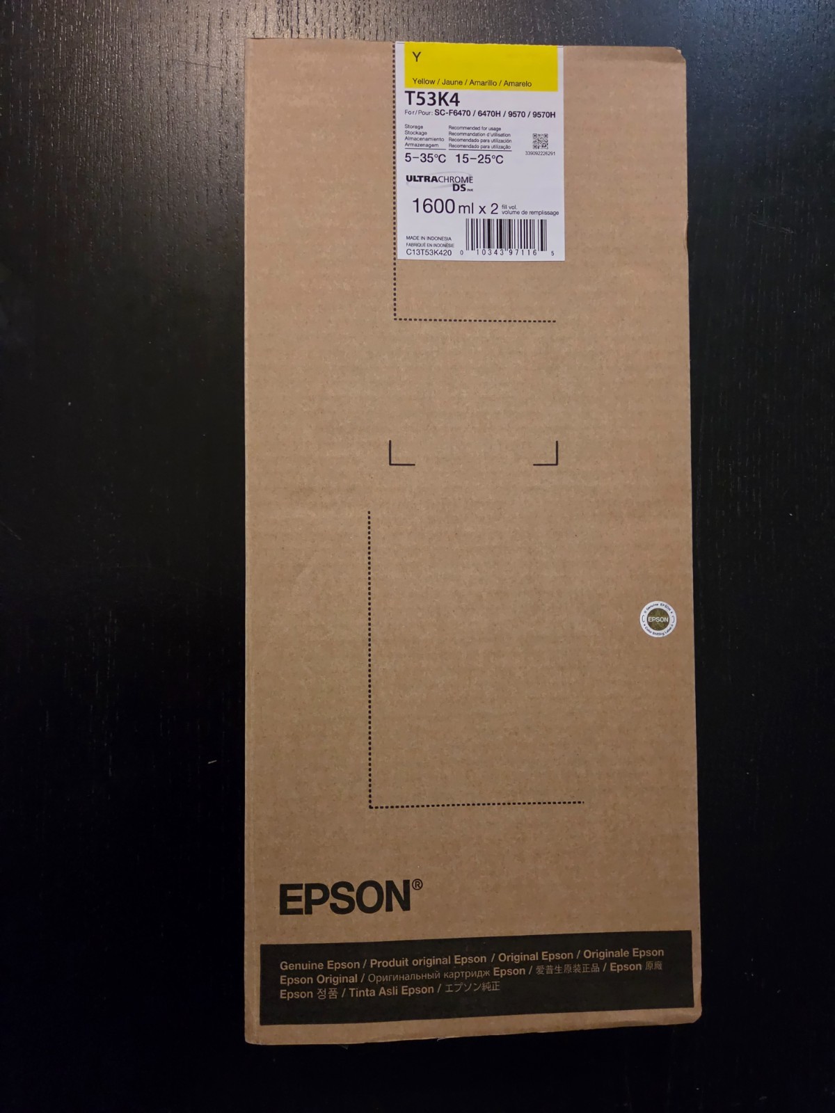 GENUINE Epson UltraChrome Dye-Sub Yellow Ink 2 x 1600ml (T53K4) for F6470/F9570