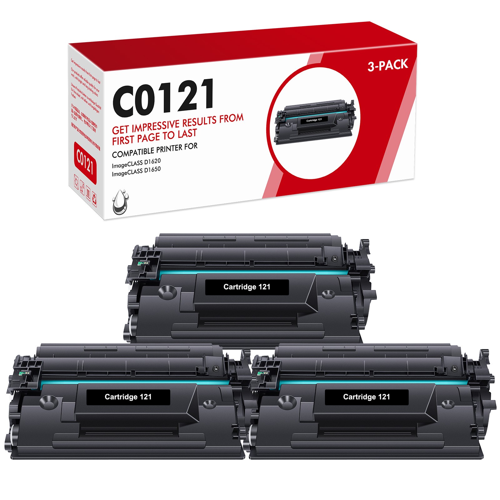 3 PK CRG121 3252C001 Black Toner Compatible for Canon 121 imageCLASS D1620 D1650