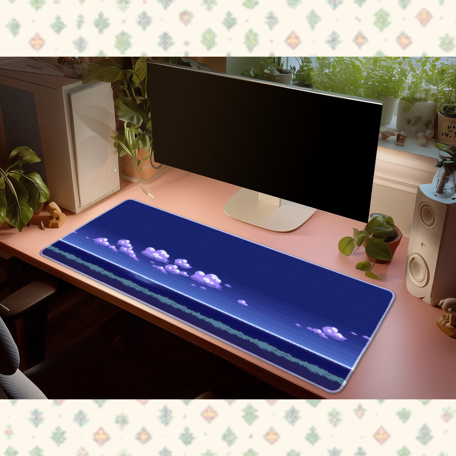 Pokemon Pixel Art Night Ocean Desk Mat Mouse Pad Retro Gaming Blue