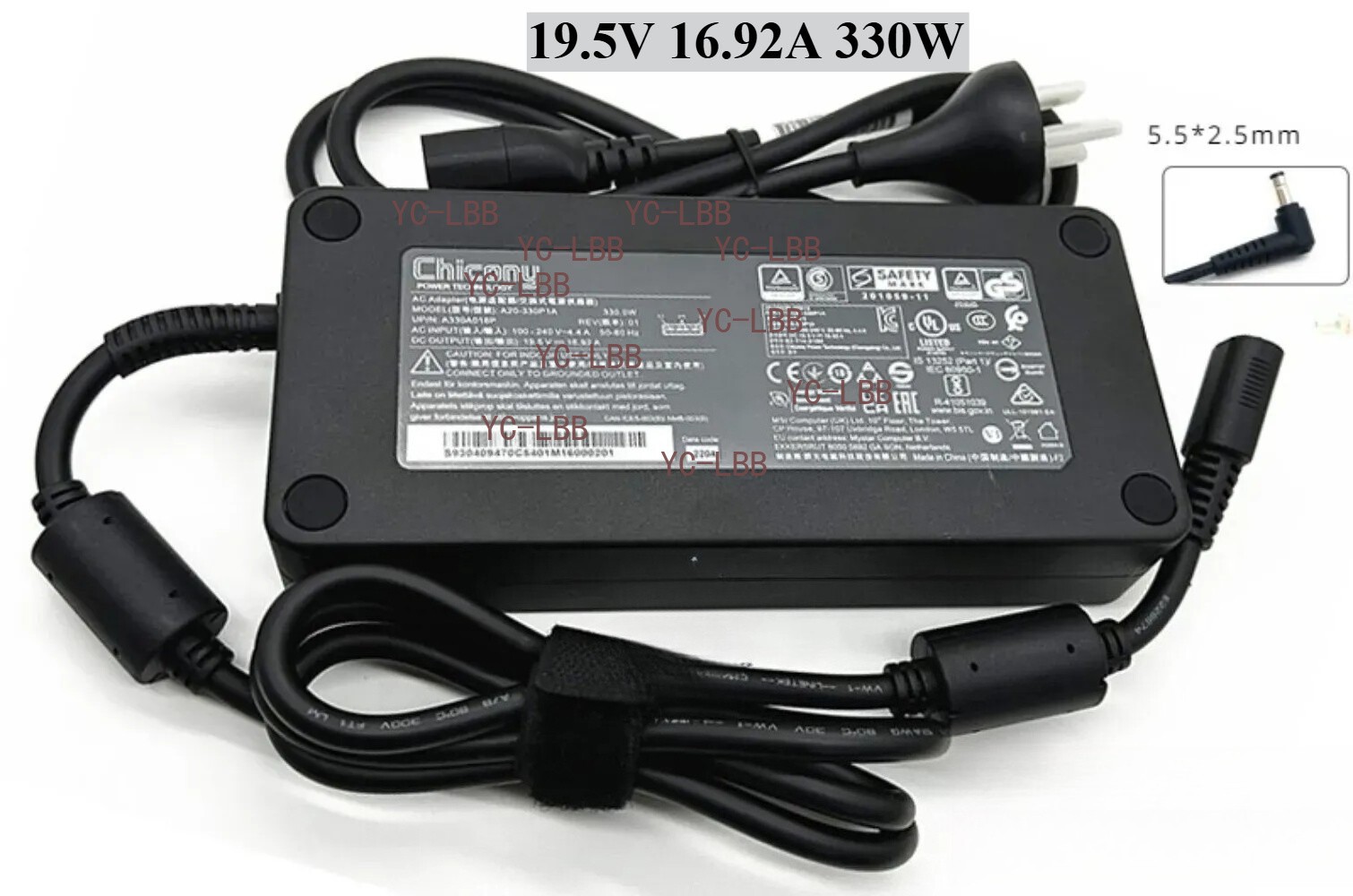 Original Chicony 330W 19.5V 16.92A AC Adapter Charger A20-330P1A 5.5*2.5mm Tip