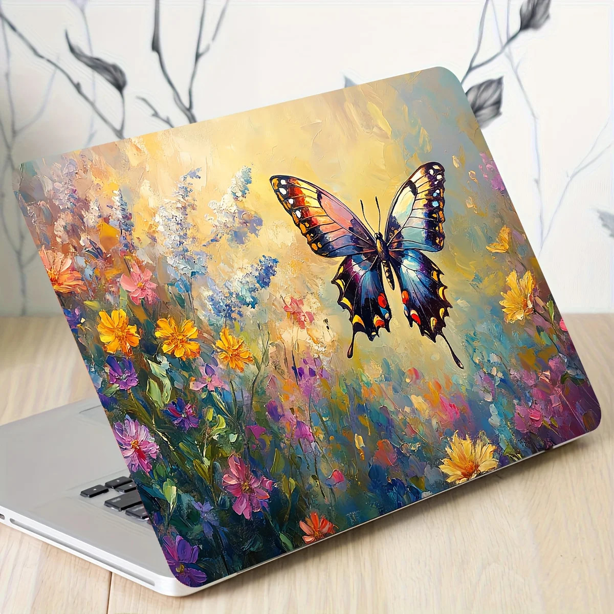 2pcs Artistic Butterfly Flower Laptop Skin PVC Burn Waterproof Scratch Resistant