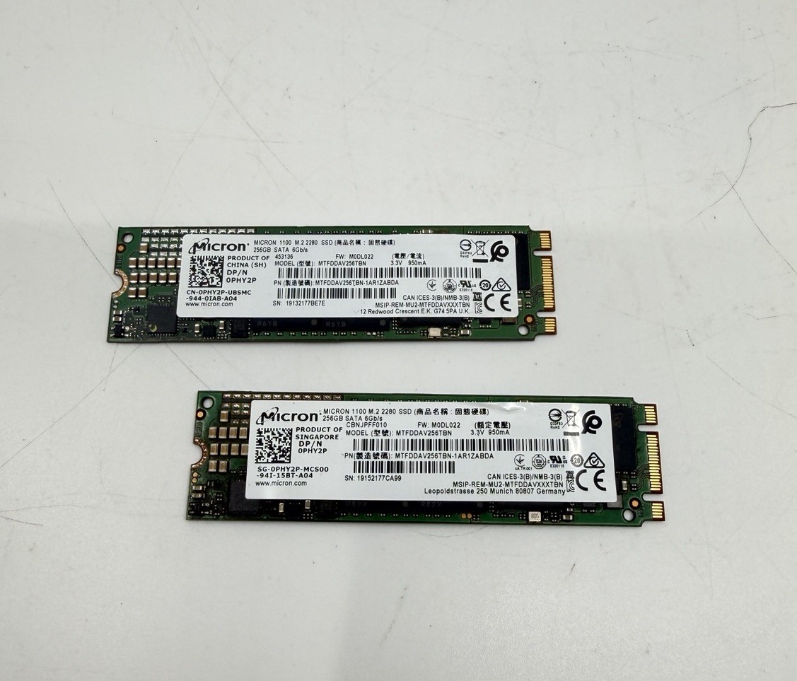 LOT OF 2 MICRON MTFDDAV256TBN-1AR1ZABDA M.2 1100 256GB SATA SSDs