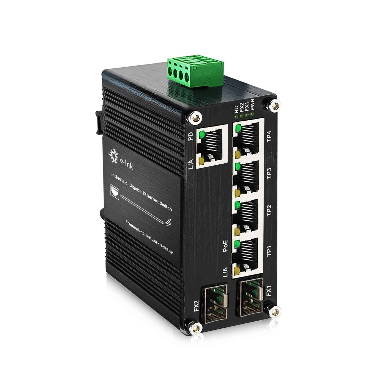 Mini Industrial Gigabit 90W PoE++ PD Fiber Switch 4×RJ45 + 1×PD Port + 2×SFP
