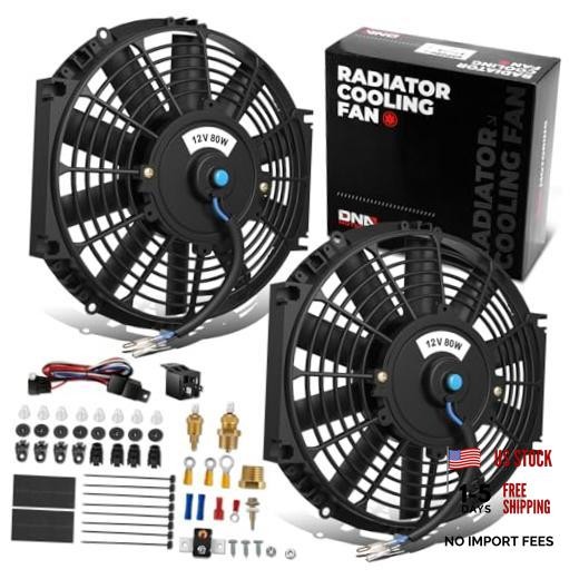 2pcs 12Inch Electric Radiator Cooling Fan Thermostat 12 Inch Black-2Pcs+SW-KIT