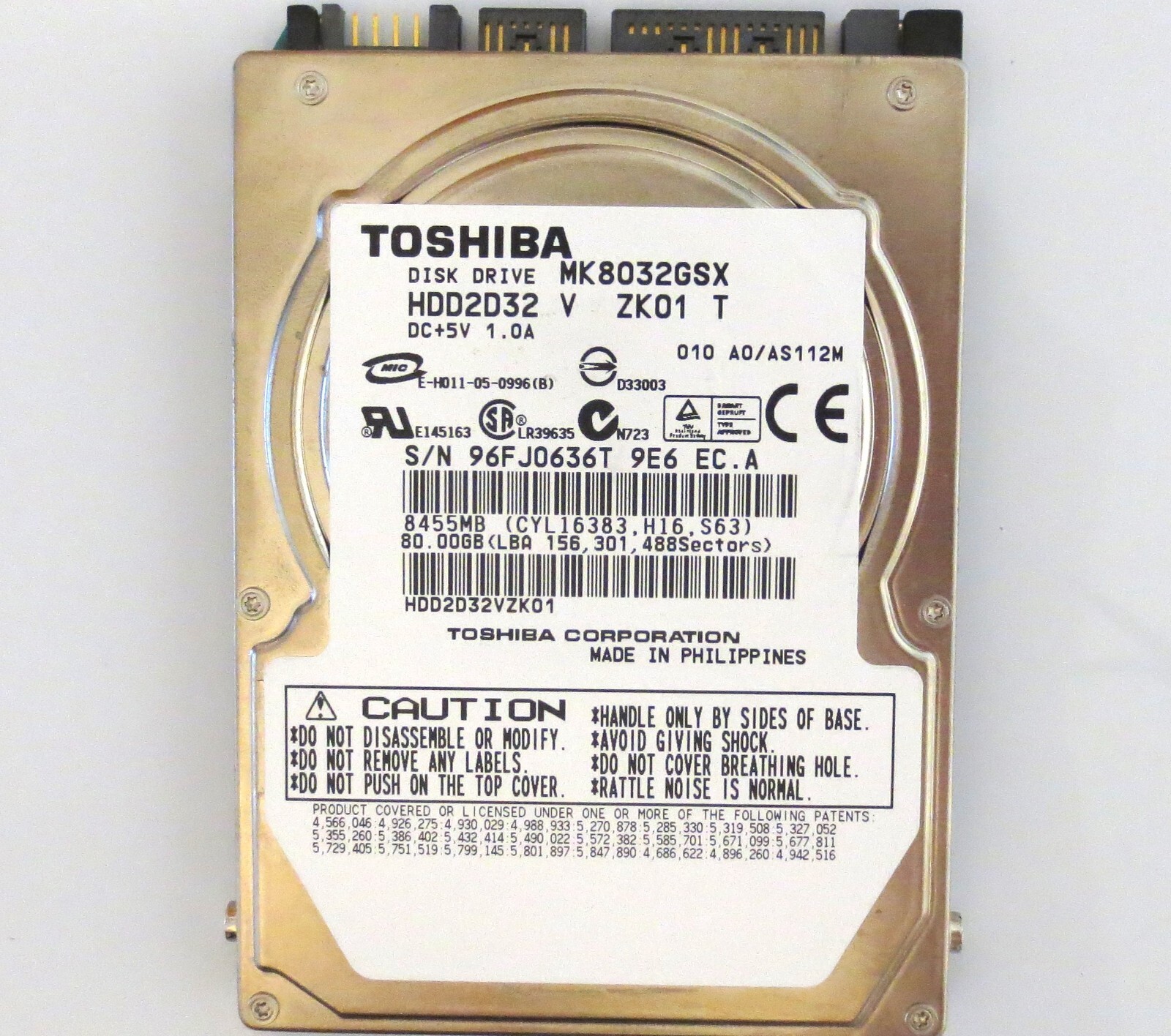 Toshiba MK8032GSX HDD2D32 V ZK01 T 010 A0/AS112M Philippines 80gb Sata 2.5" HDD