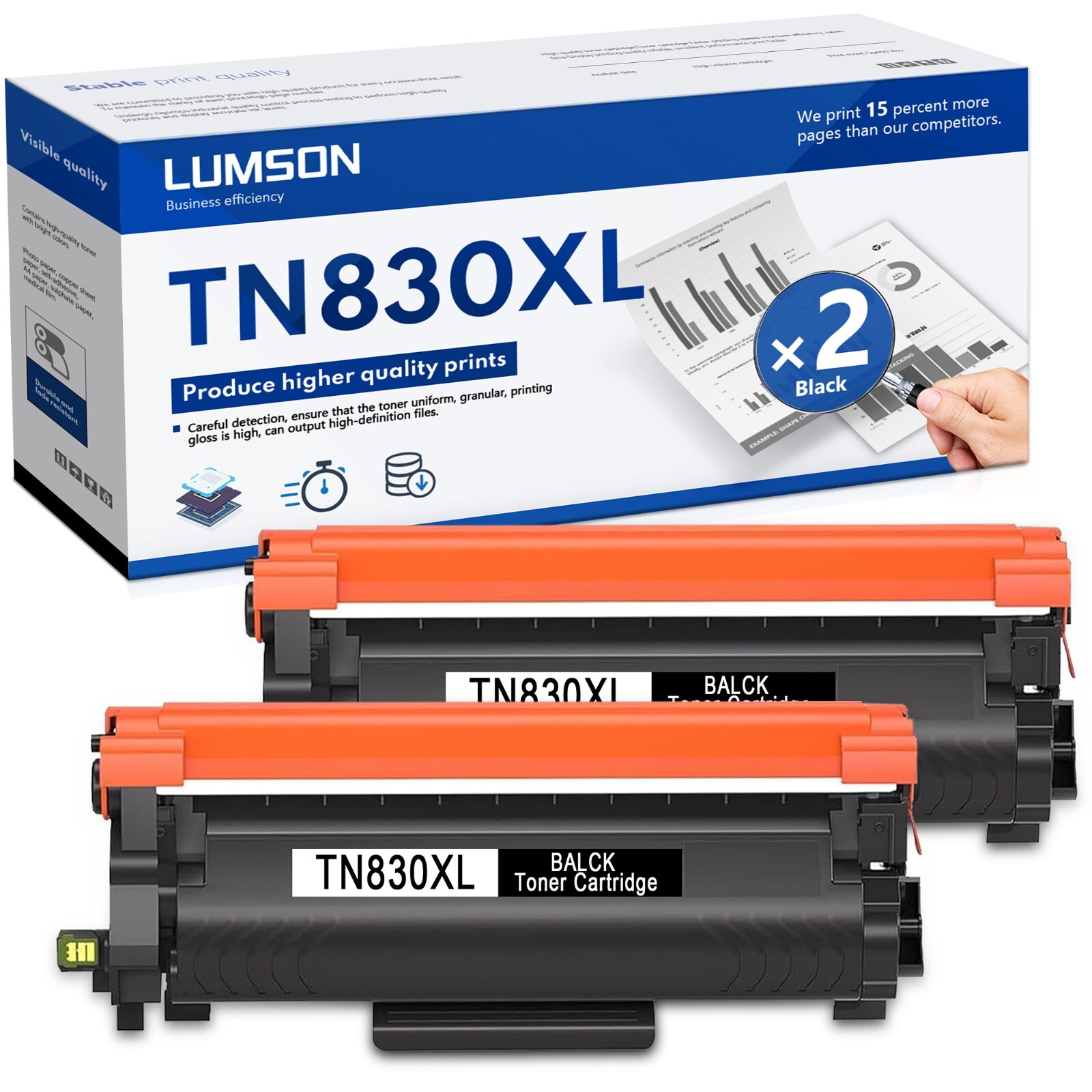 2PK TN830XL High Yeild Toner Cartridge for Brother HL-L2465DW L2405W MFC-L2820DW