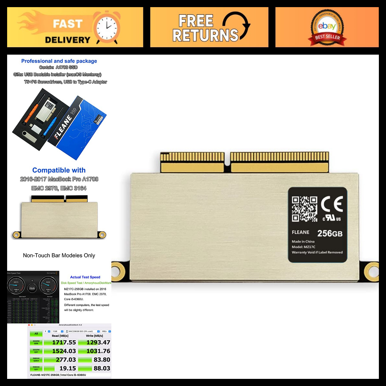 256GB PCIe NVMe SSD for MacBook Pro 2016 2017 A1708 - High-Speed Solid State Dri