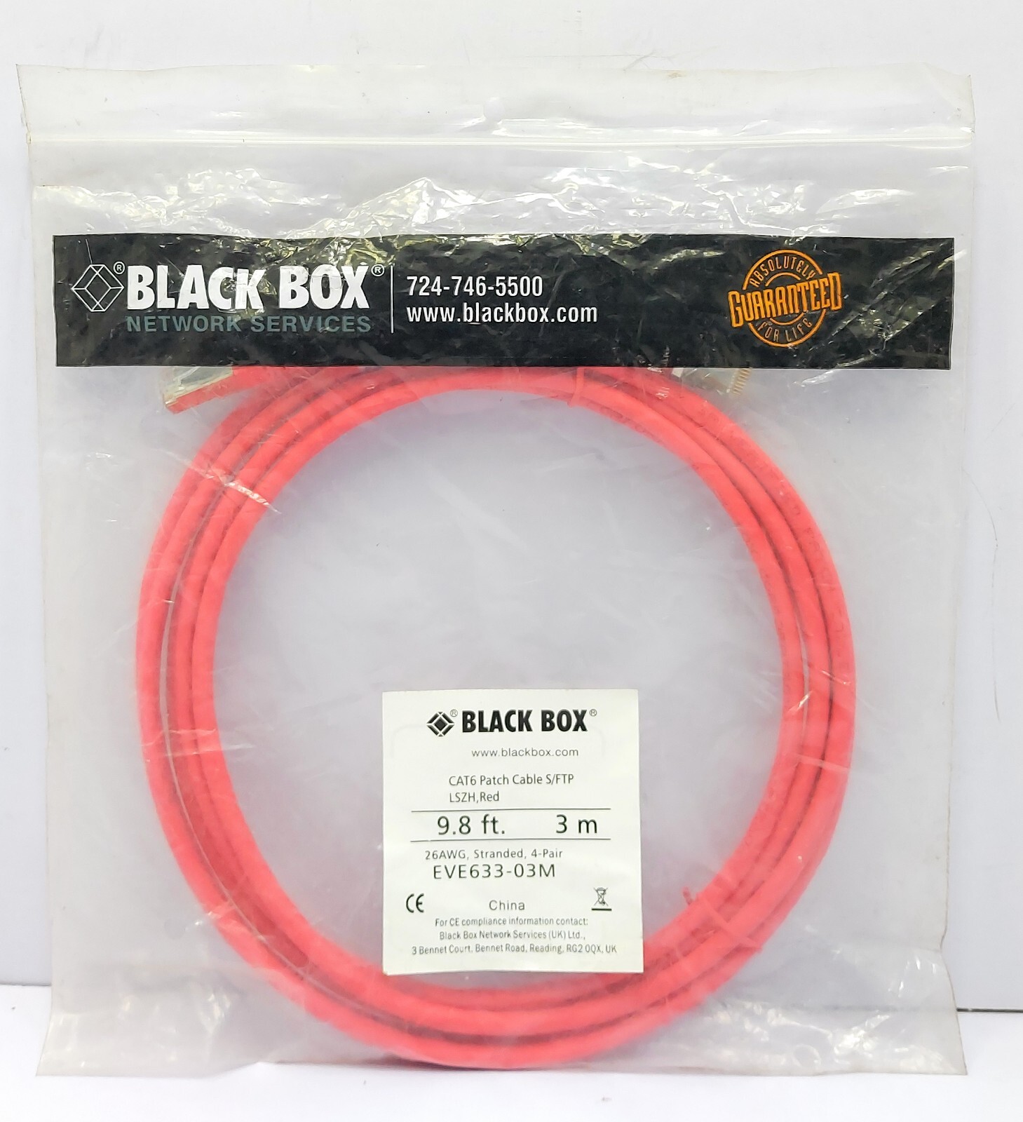 Black Box CAT6 EVE633-03M 9.8 ft (3 m) Red Patch Cable