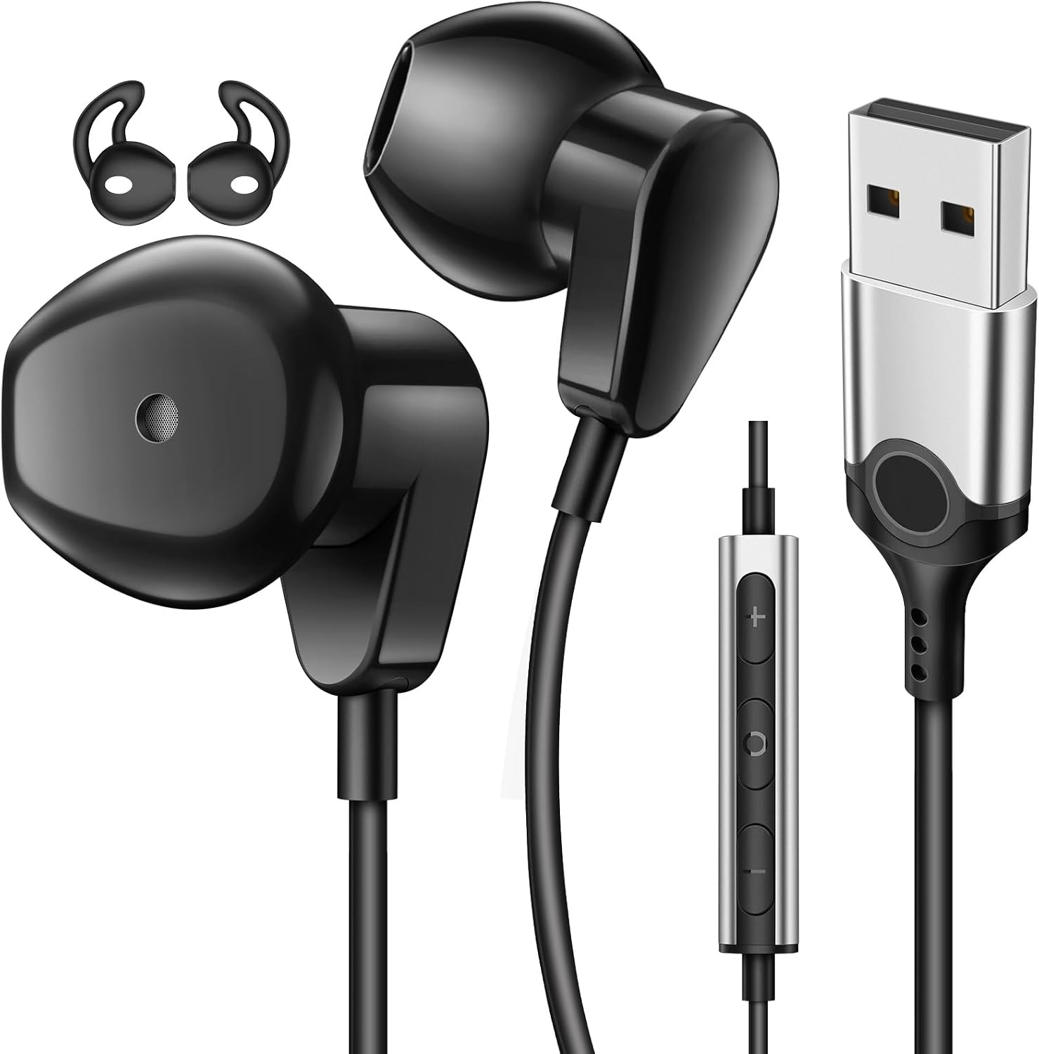 USB Earbuds with Microphone for Pc,Wired USB a Headset for Computer,Black
