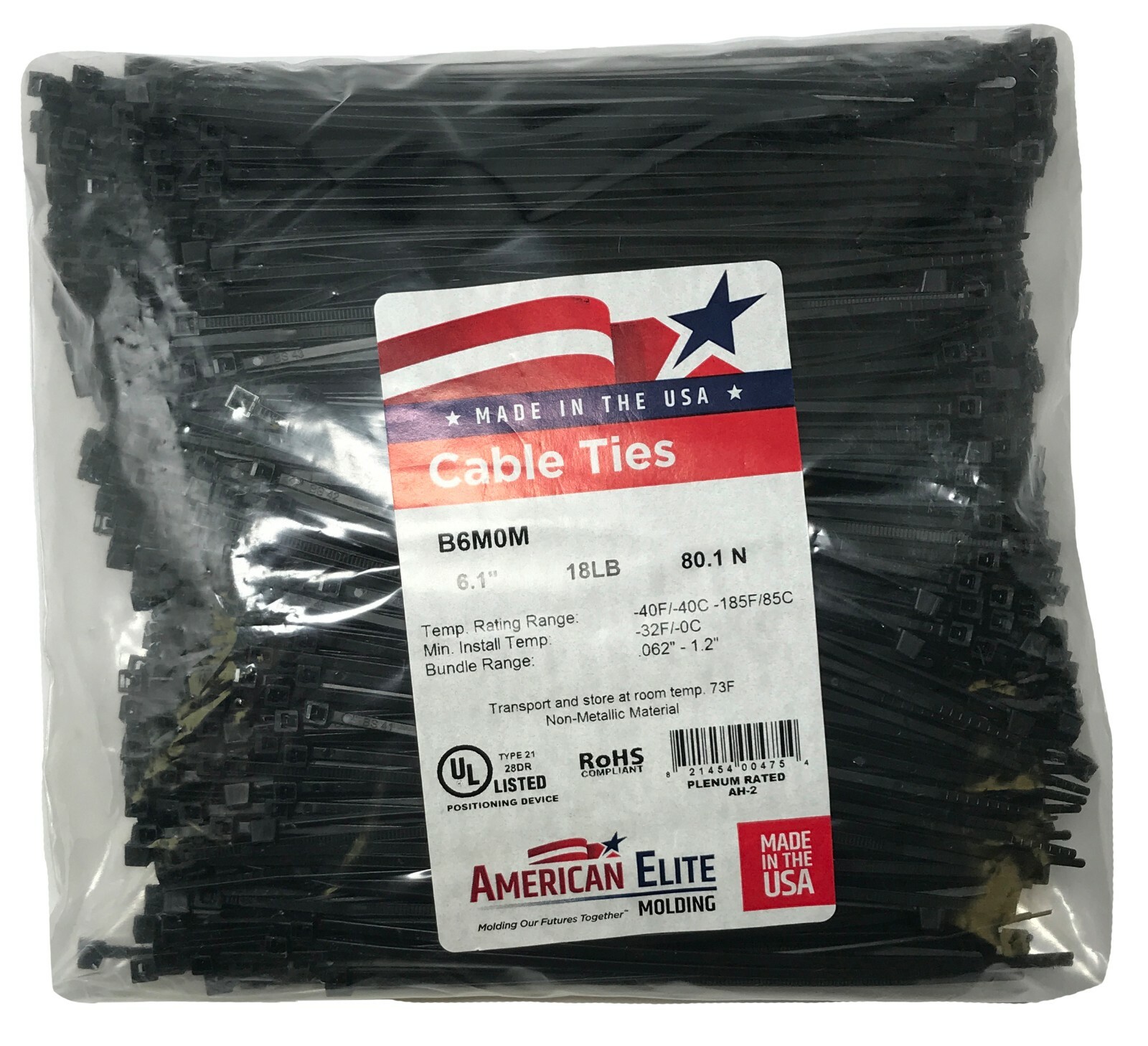 (100) Black 6" Inch Nylon Cable Wire Wrap Zip Ties 18 LBS UV Resistant - USA