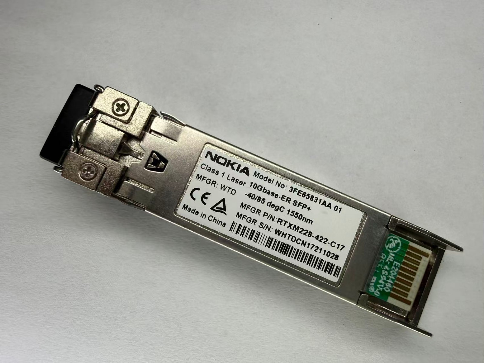 Nokia 3FE65831AA 01 SFP+ 10GBASE-ER 1550nm 40km LC WTD RTXM228-422-C17 -40/85