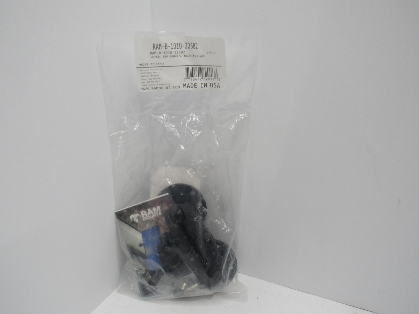 RAM-B-101U-225B2  RAM Double Ball Mount with Backing Plate and Hardware
