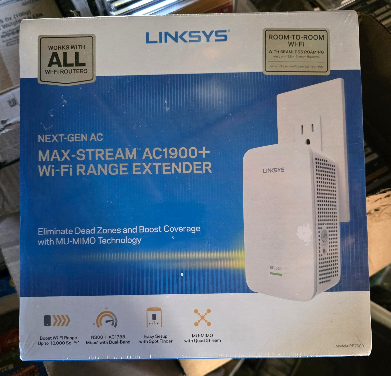 Linksys RE7000 Max-Stream AC1900+ Dual-Band MU-MIMO WiFi Extender, 1 Port