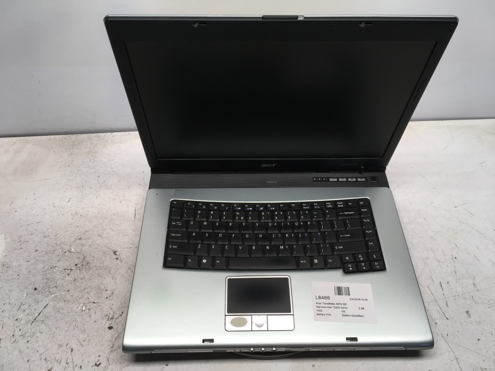 Acer TravelMate 4670 ZB1 Intel T2500 2GHz 2 GB NO HDD