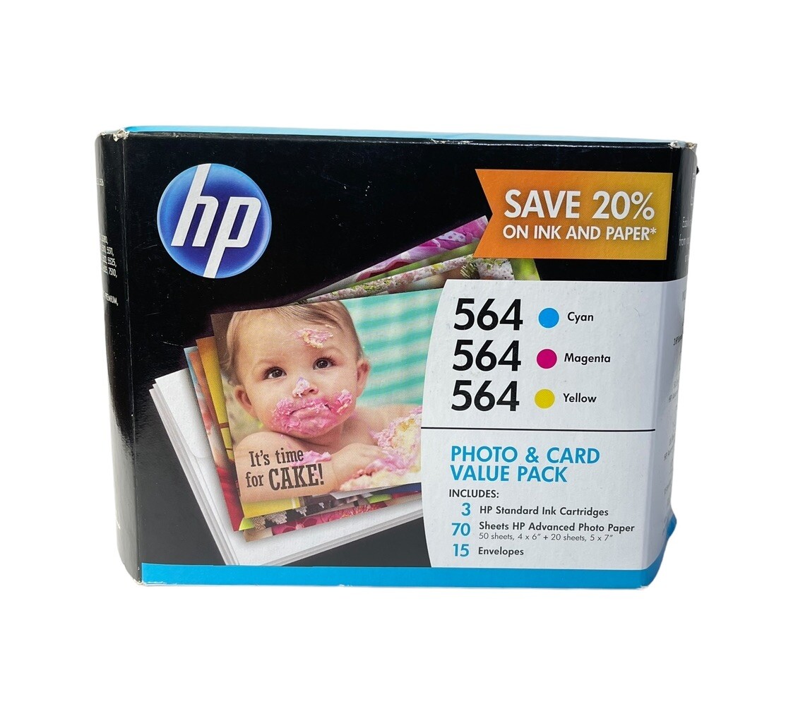 HP 564 3-Pack CYAN/YELLOW/MAGENTA Ink Cartridges + Photo Paper J2X80AN NEW