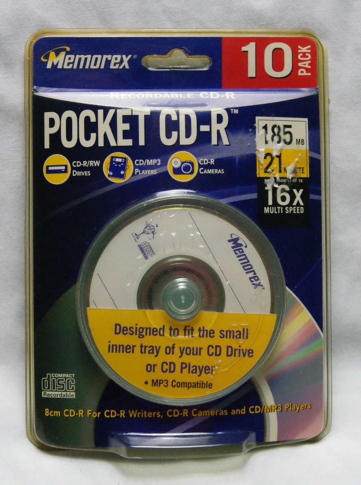 memorex pocket cd-r 10 pack 185mb 21 minutes 16x speed