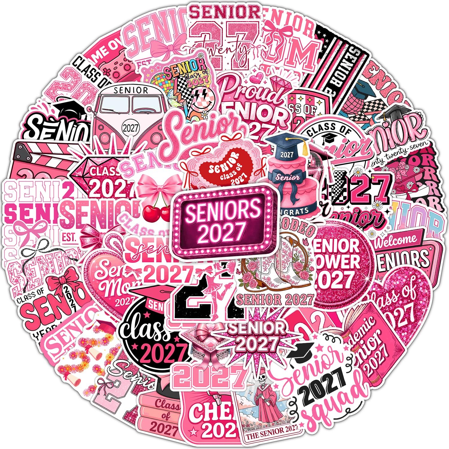 50pcs Senior 2027 Stickers, Class of 2027 Pink Graduation Gift