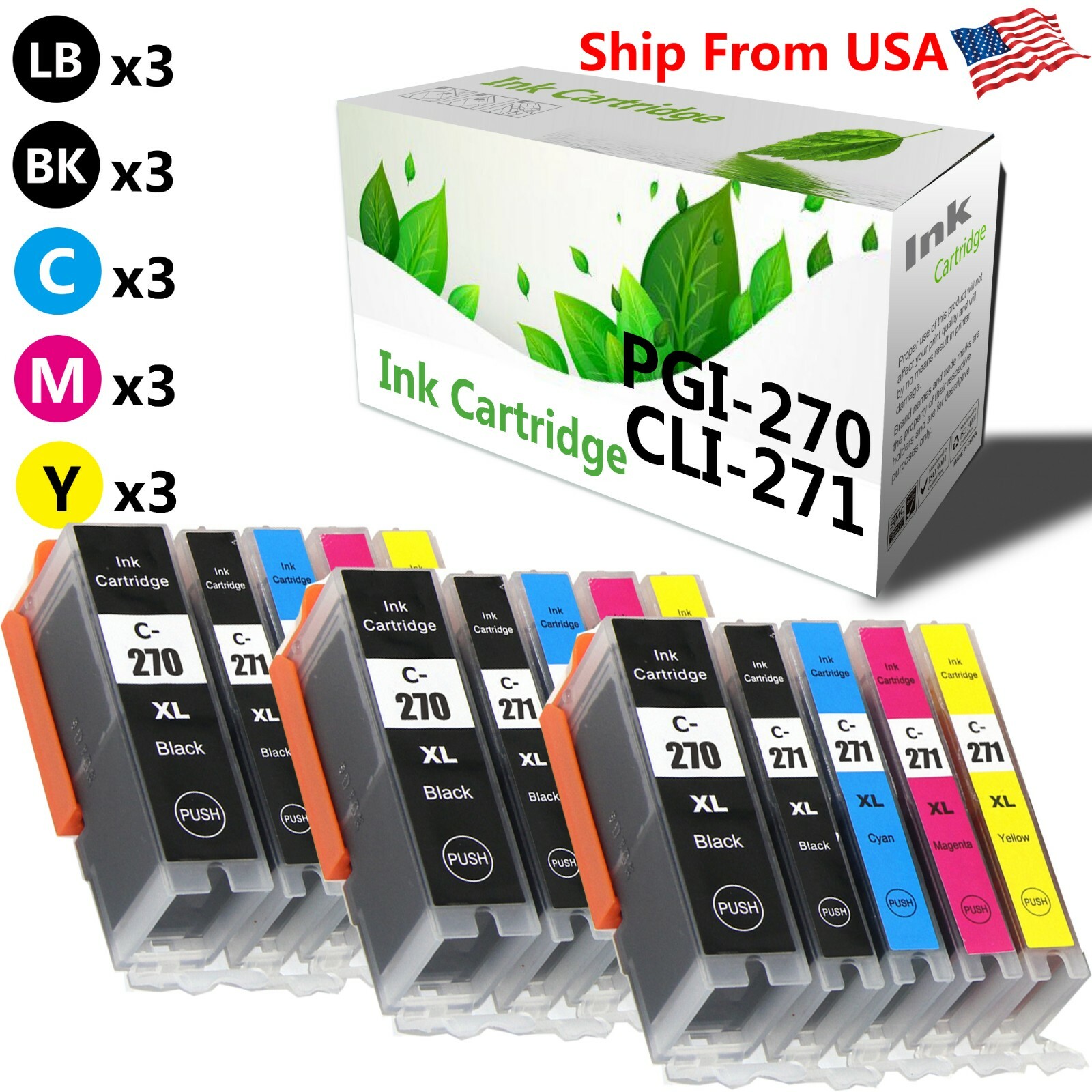 15 PK PGI270XL CLI271XL Ink Cartridge for Canon PIXMA MG7720 MG5722 White Silver