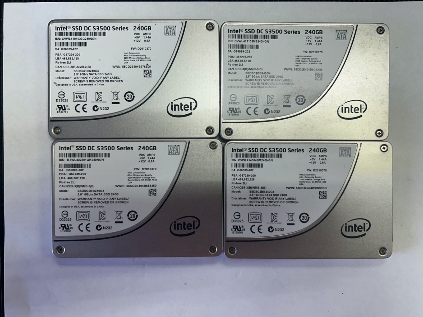 240GB Intel SSD DC S3500 SATA 6Gbps Enterprise SDSC2BB240G4 Lot of 4