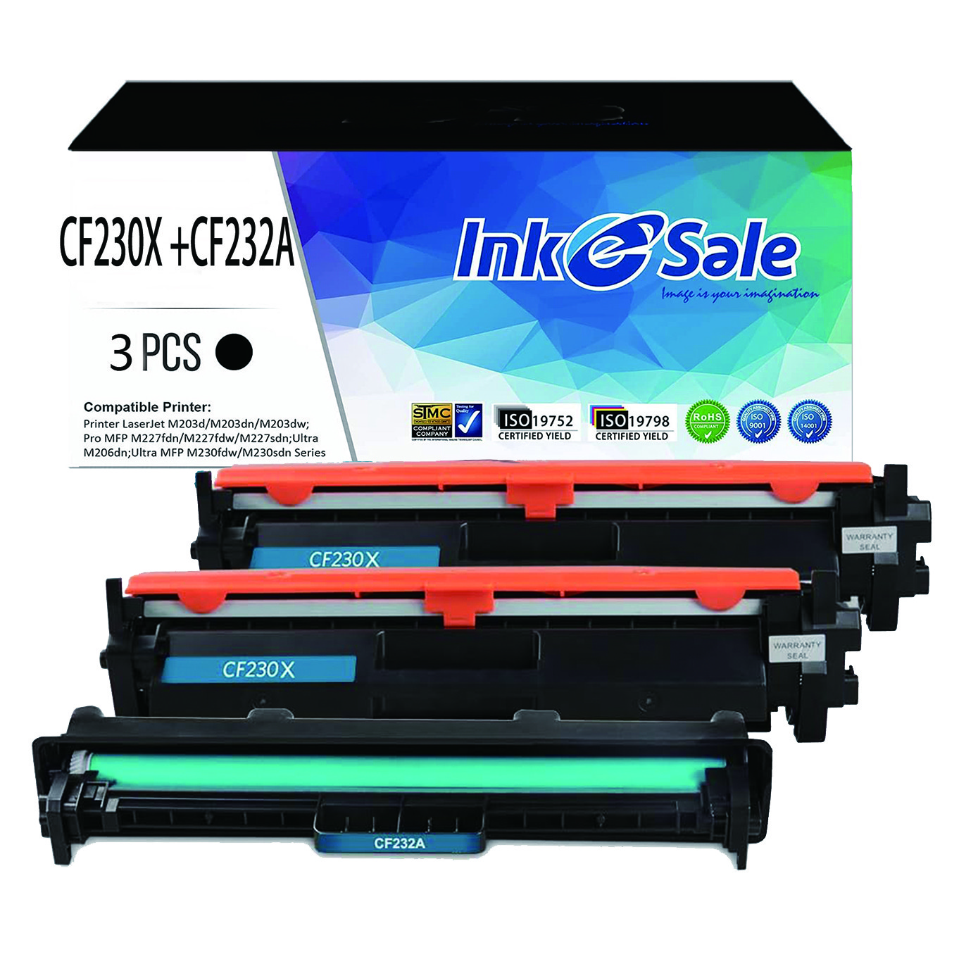 2PK CF230X Toner Cartridge + CF232A Drum For HP CF230A LaserJet M203dw M227fdn