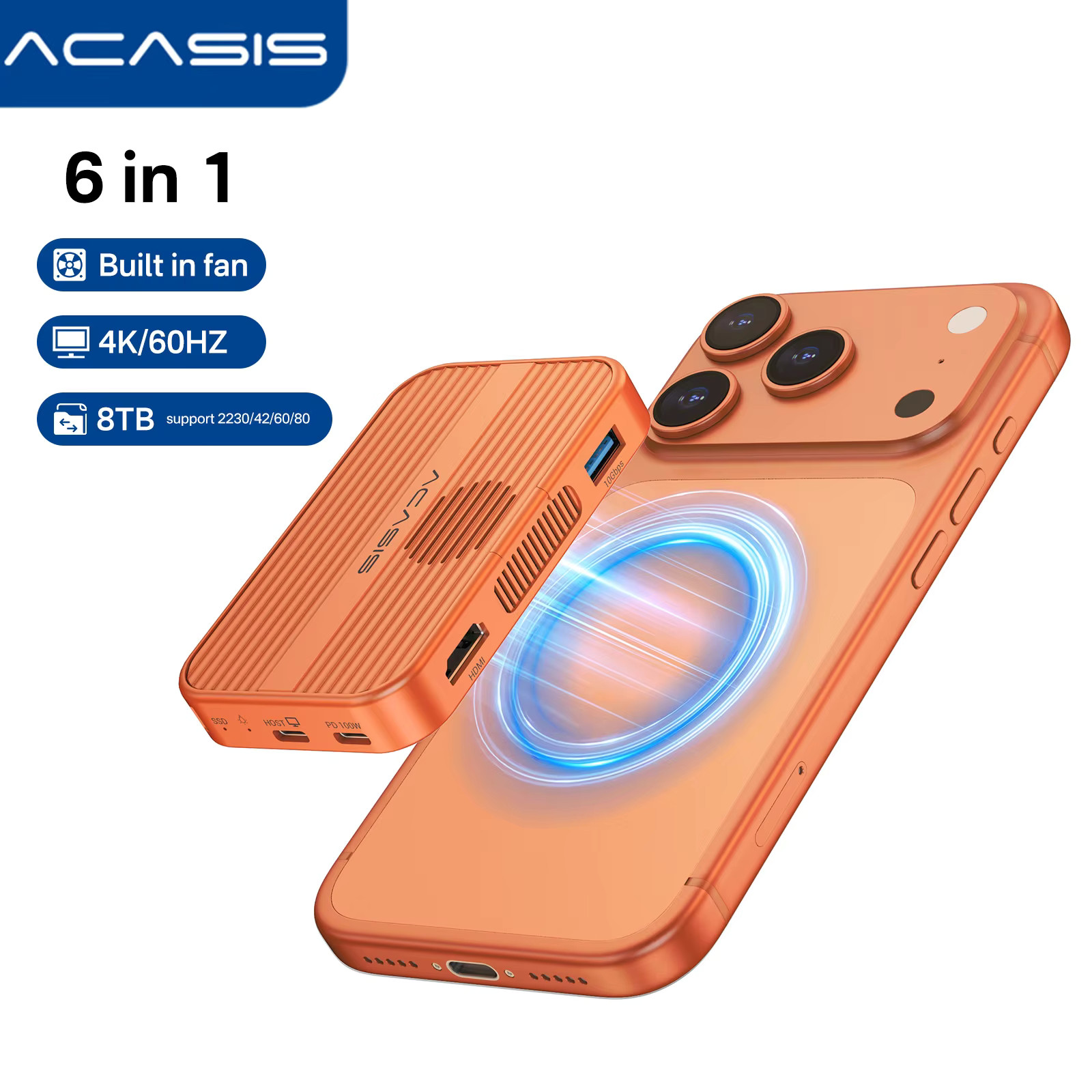 ACASIS 10Gbps Magnetic iPhone Dock & SSD Enclosure for iPhone 15/16/17 Series