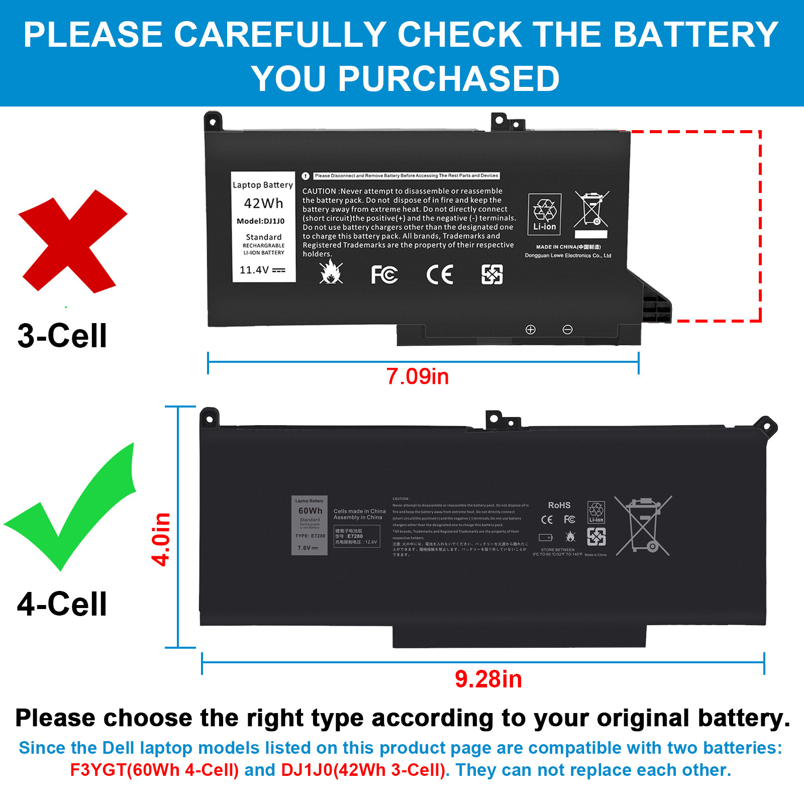 F3YGT Battery For Dell Latitude 12 13 14 E7280 E7480 7480 7490 7380 7390 DM3WC