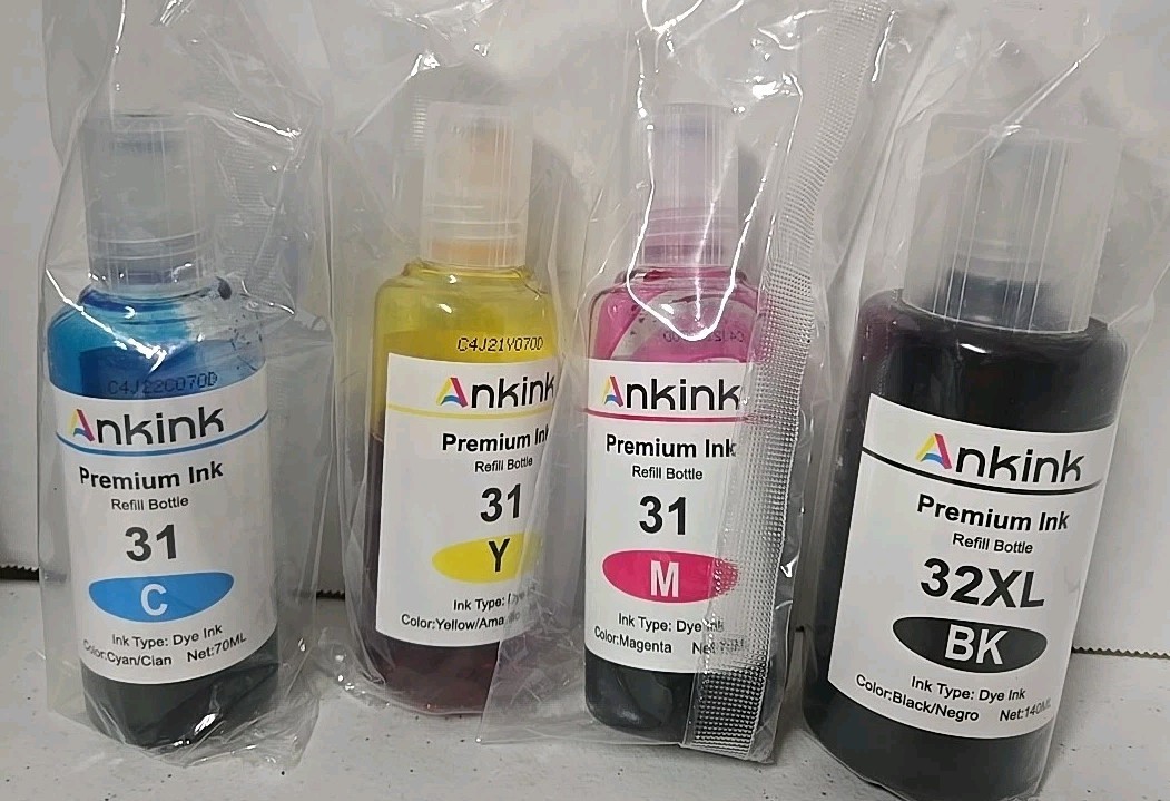 'Ankink 31 Yellow, Magenta, Cyan 32 XL Black  ink comp with HP smart tank sealed