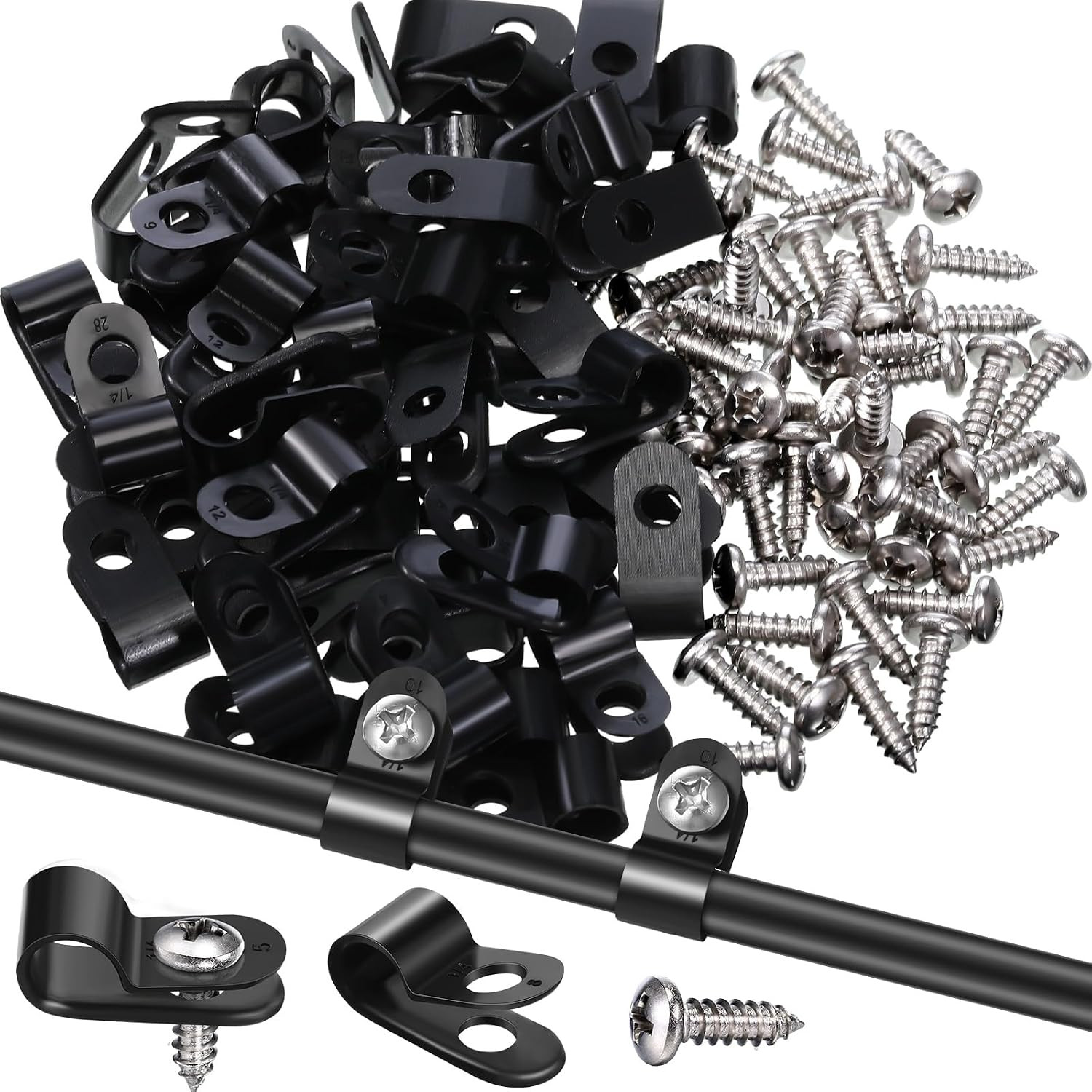 Hicarer 50 Pack R-Type Cable Clip Wire Clamp, Nylon Screw Mounting Cord Fastener