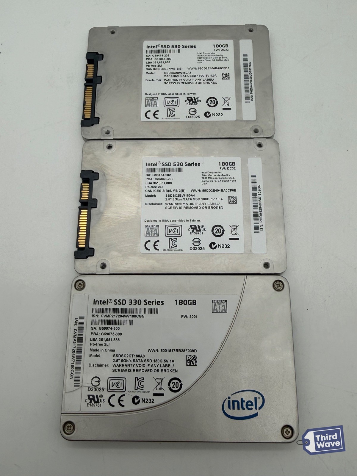 Lot of 3 Intel 180GB 2.5" SATA SSD - 2x 530 Series + 1x 330 Series - Tested
