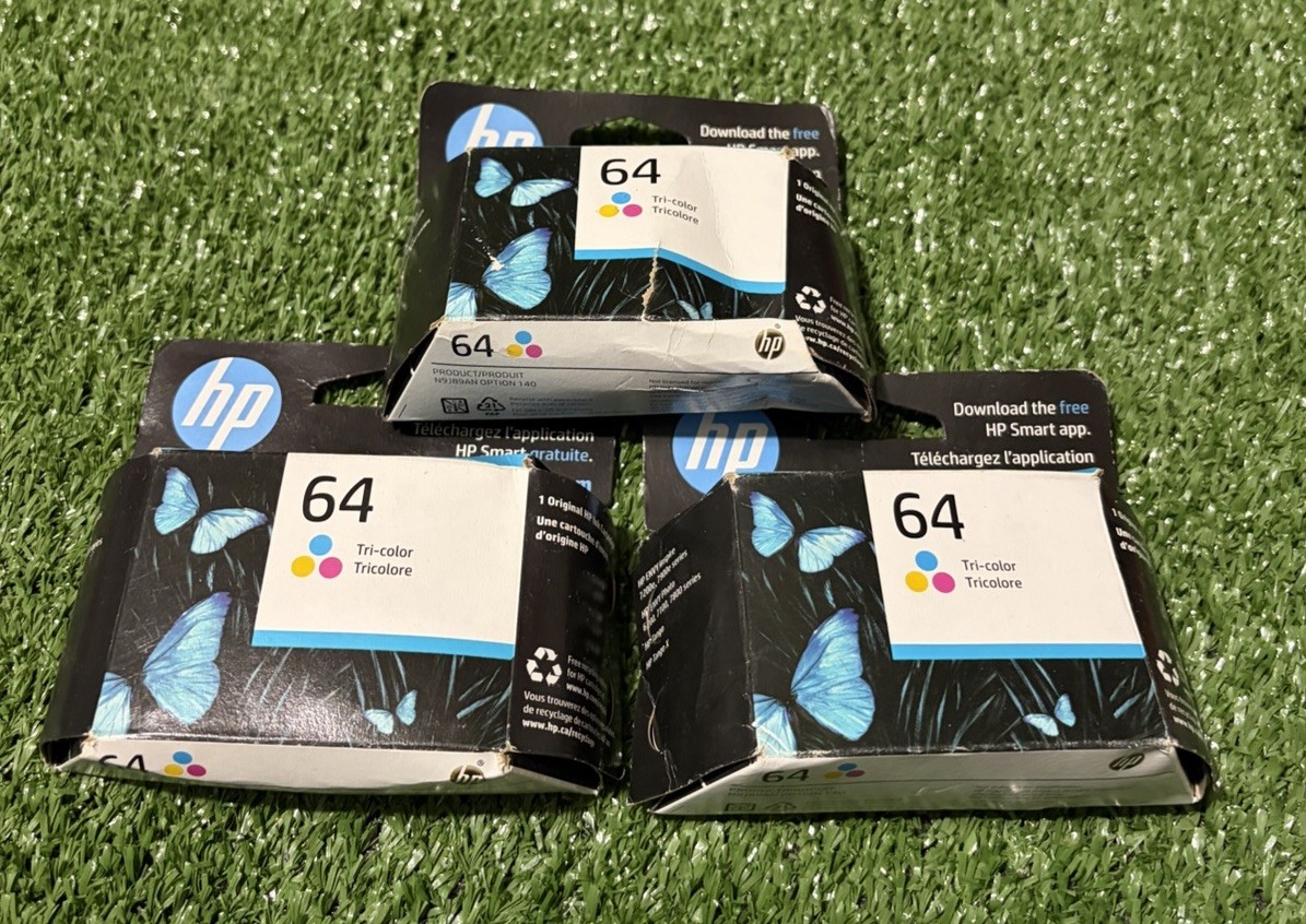 December 2025 : Lot 3 Genuine HP 64  Tri-color Ink Cartridge Set 