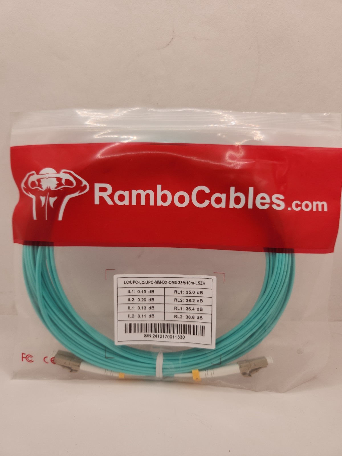Rambo Cables OM3 Fiber LC to LC Fiber Patch Cable  (30ft) Options 7"-500' 10-Pk